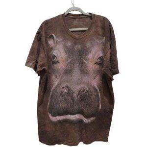 THE MOUNTAIN Hippo Print Distressed Tie Dye T-Shirt in Brown Hippie Y2K Boho XL